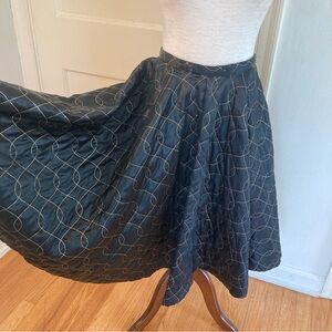 Vintage 50s Quilted Circle Skirt Black & Gold Satin XS